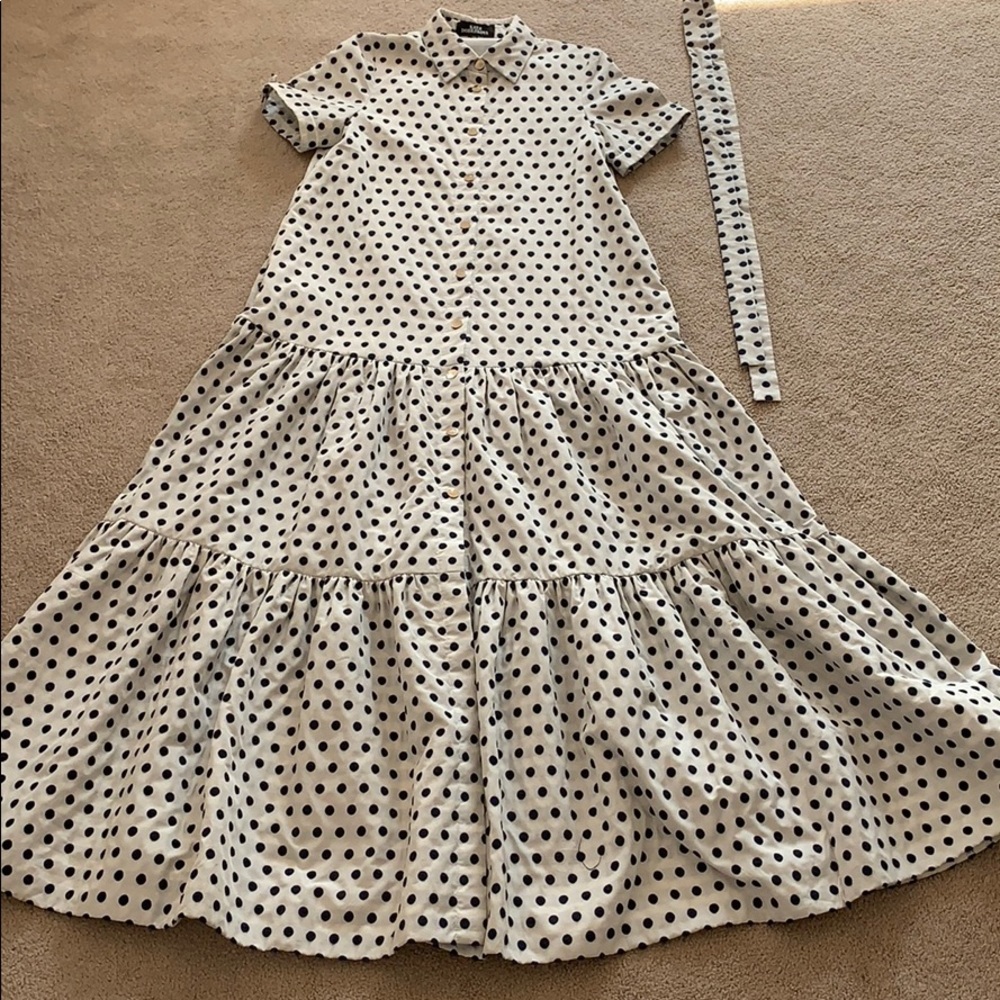 Katr dobrrkova white w navy polka dot long dress